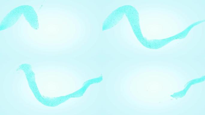 蓝色背景上的慢动作水样条动画。蓝色流曲线的运动。3D不停无缝循环。