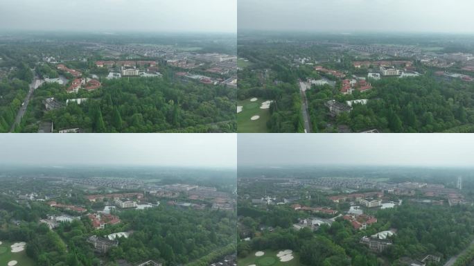 四川外国语大学成都学院航拍学校阴天下雨天