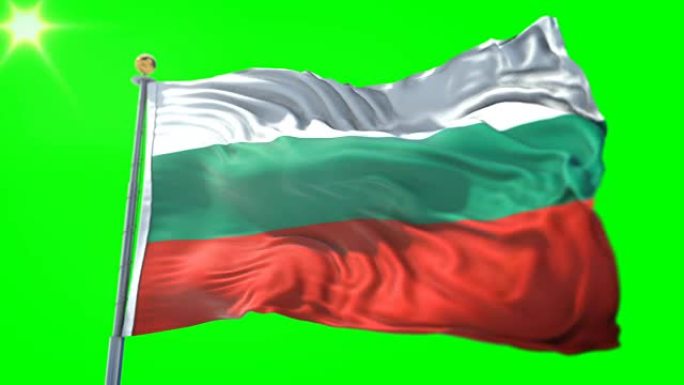 保加利亚国旗无缝循环3D渲染视频。美丽的纺织布织物环摆动