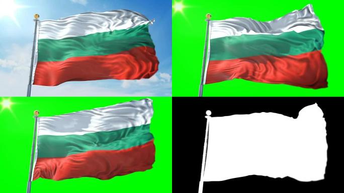 保加利亚国旗无缝循环3D渲染视频。美丽的纺织布织物环摆动