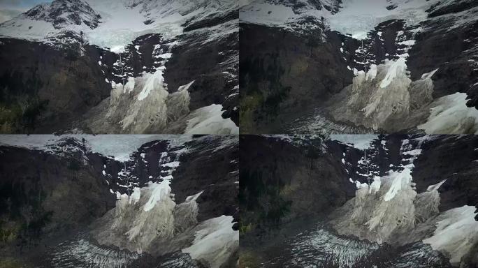 智利艾森地区Cisnes冰川瀑布的鸟瞰图。