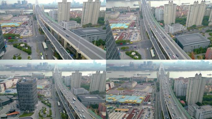 上海市黄浦区鲁班路立交桥卢浦大桥车流风景