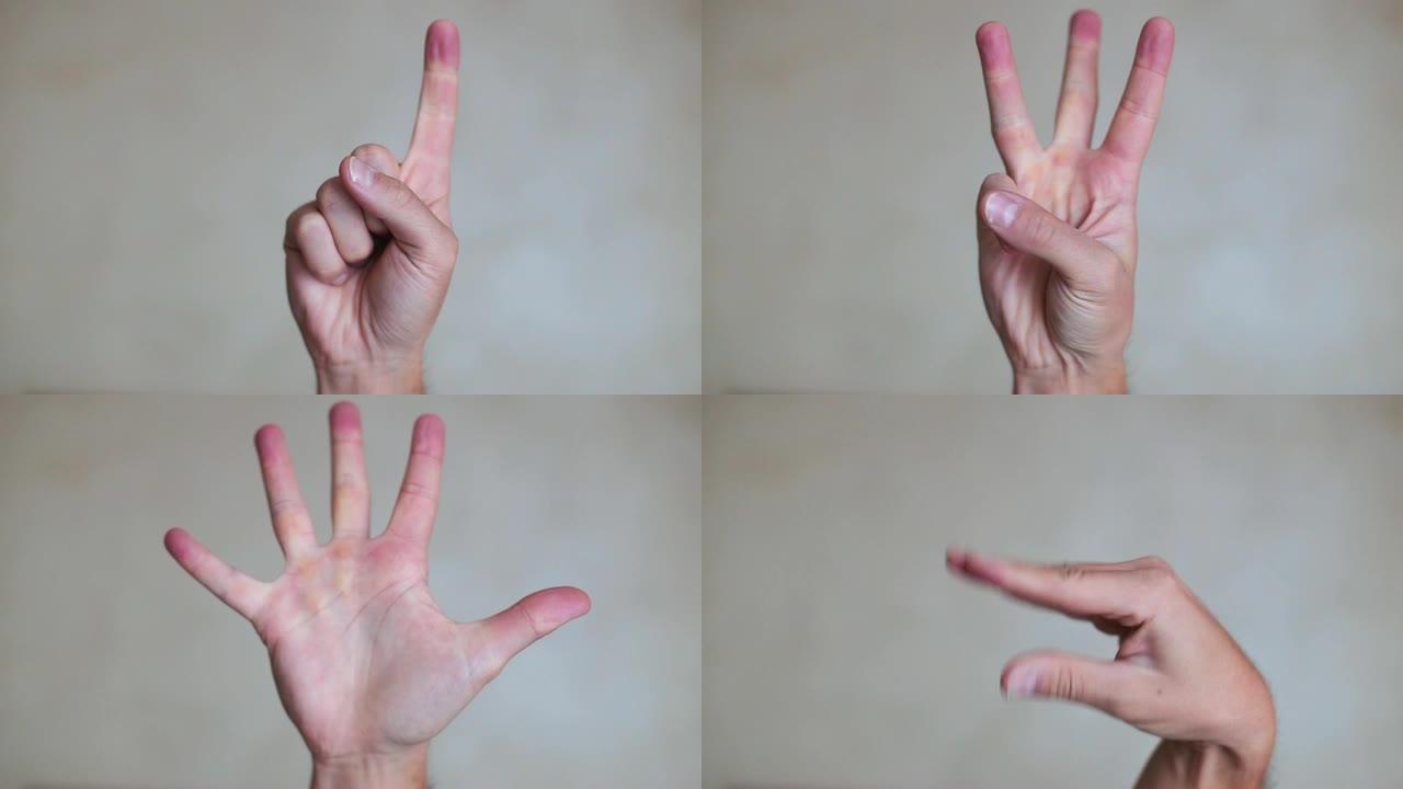 手显示从1到5的数字符号