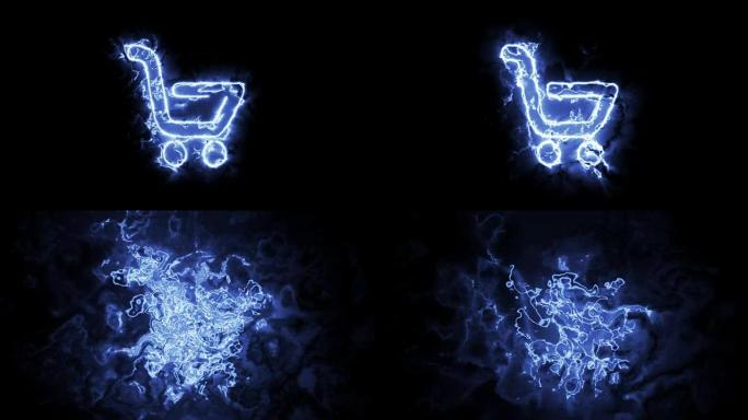 动画图标，商店里的购物标志在发光的光环中