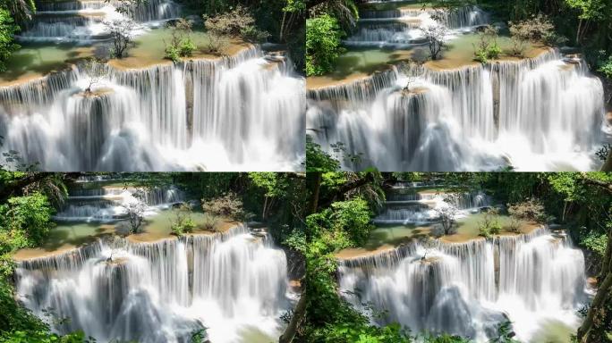 国家公园热带雨林美丽瀑布的延时拍摄。怀美卡明4楼