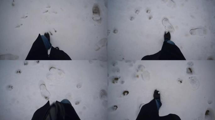 老式镜头男子在雪和沙子上行走-股票视频