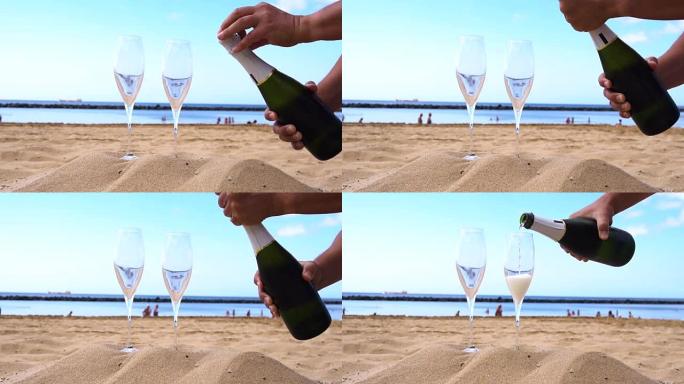 海滩上的香槟