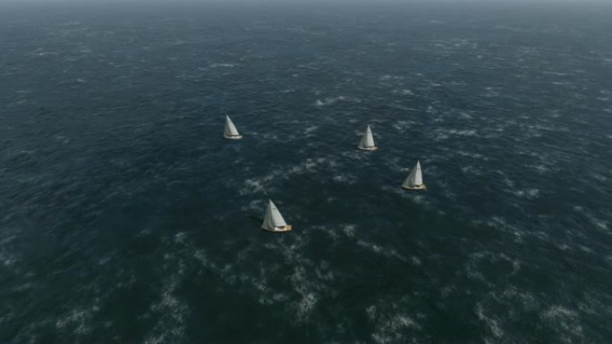 帆船帆船赛。赛跑到暴风雨的大海