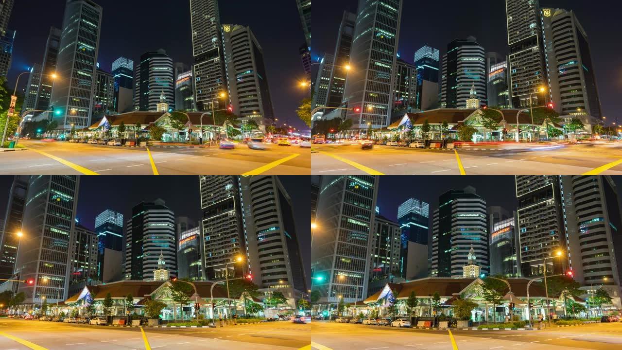 新加坡夜间交通与现代建筑，延时视频