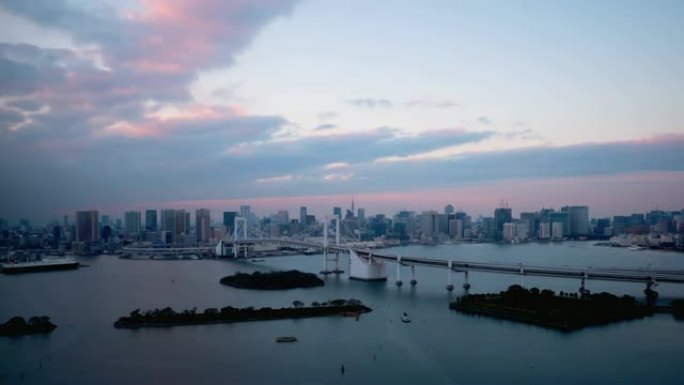 延时-东京和东京湾的白天到夜晚的风景-修复