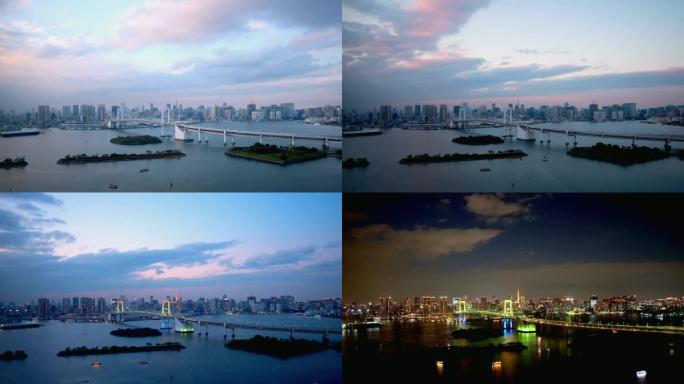 延时-东京和东京湾的白天到夜晚的风景-修复
