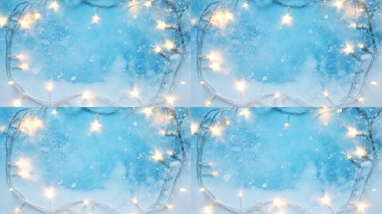 空白空间，冰质和浅色圣诞节装饰冬季，新年和圣诞节概念背景
