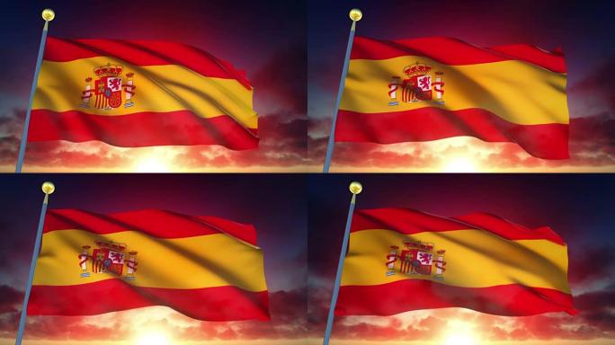 4k高度详细的西班牙国旗可循环