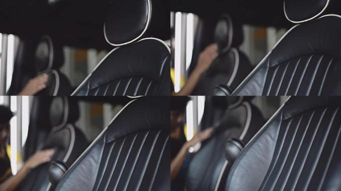 汽车细节系列，真皮座椅涂层。