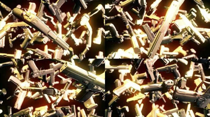 抽象的CGI运动图形与飞行手枪