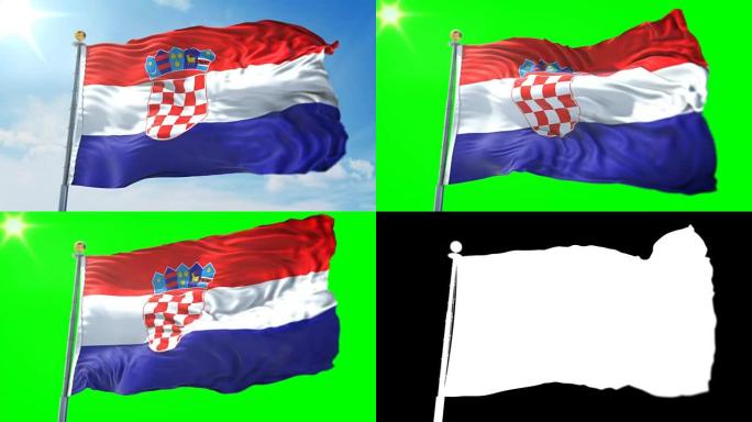 克罗地亚国旗无缝循环3D渲染视频。美丽的纺织布织物环摆动
