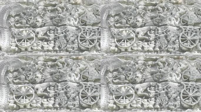 放大在preah khan temple刻在石头上的战斗场景
