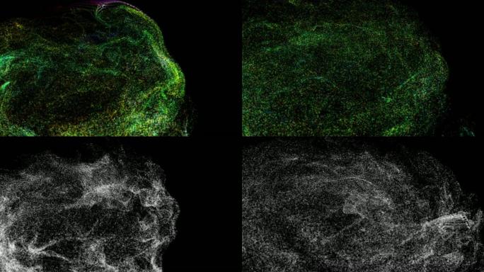 动画-粒子在黑色背景上缓慢飞行。3d渲染。有阿尔法通道