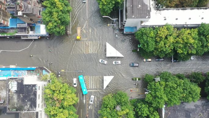 暴雨后城市内涝积水航拍