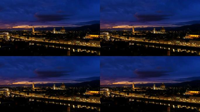 阿诺河上佛罗伦萨城市景观的夜景