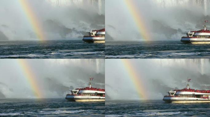 马蹄瀑布彩虹下的尼亚加拉瀑布霍恩布洛尔游览船