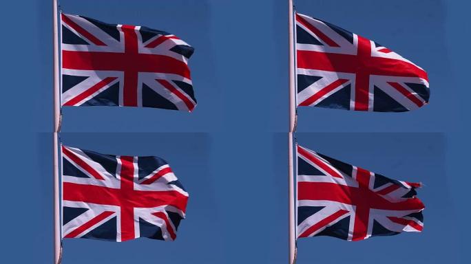 英语旗帜迎风飘扬，慢镜头4K