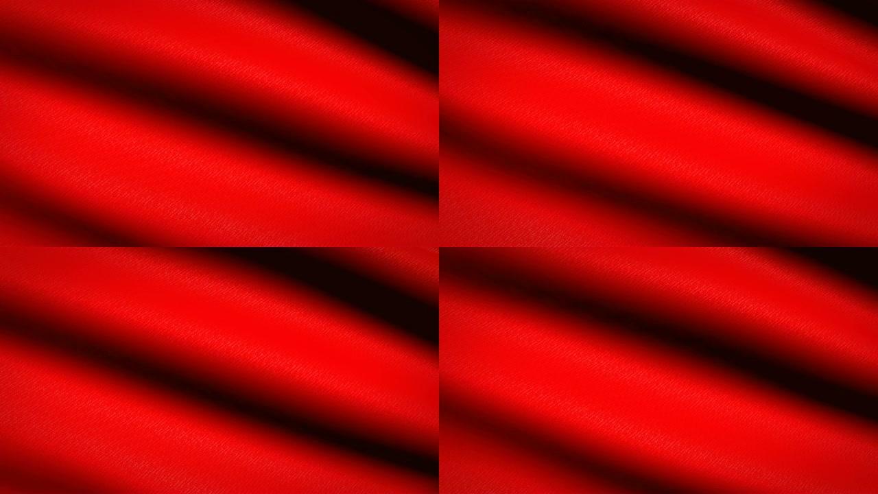 红旗飘扬的纺织品纹理背景。无缝循环动画。全屏。缓慢的运动。4 k的视频