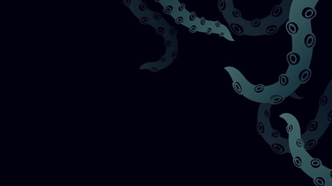 万圣节背景模板，克拉肯怪物触手概念设计插图黑色背景无缝循环动画4K，带复制空间