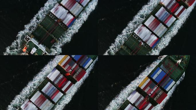 海参崴集装箱货船的俯视图
