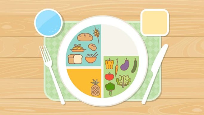 素食主义者吃得饱盘子和健康饮食，菜肴和餐桌上的食物图标