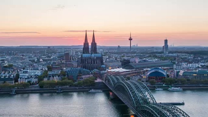 科隆城市天际线的昼夜时间流逝