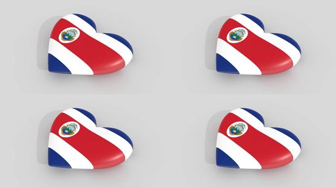 哥斯达黎加国旗颜色的脉动心，白色背景，3d渲染侧，循环