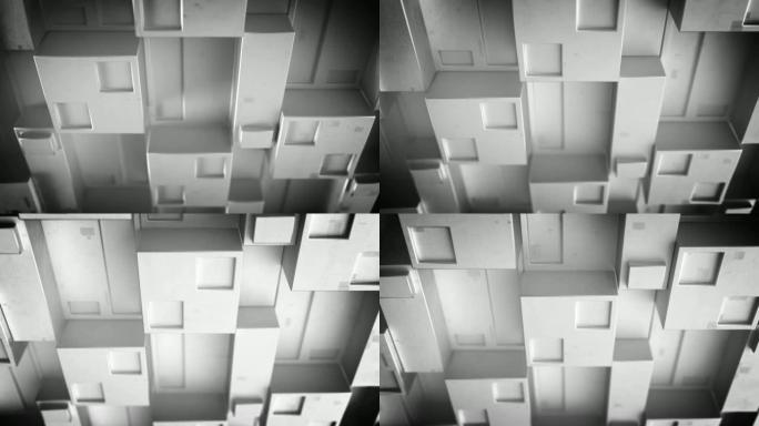 未来的技术灰色面板，带立方集群3D渲染可循环动画