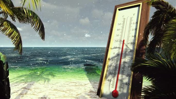华氏温度计显示温度降低。全球降温的概念。