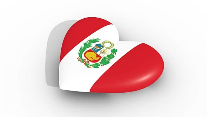 秘鲁国旗颜色的脉动心，白色背景，3d渲染侧，循环