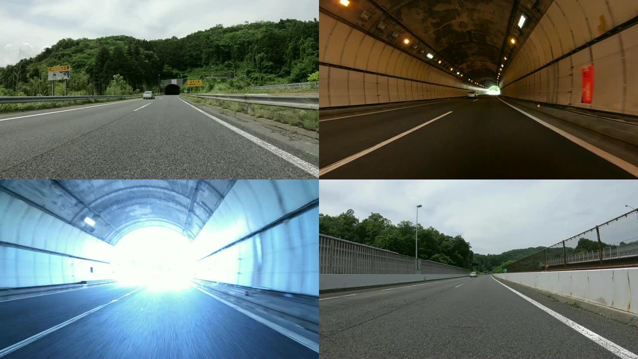 在日本通过隧道行驶的汽车上行驶的4K POV