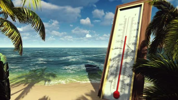 华氏温度计显示温度升高。全球变暖的概念。