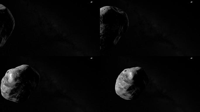 卫星火卫一，火星一号，在太空中运行，月球Deimos在背景下