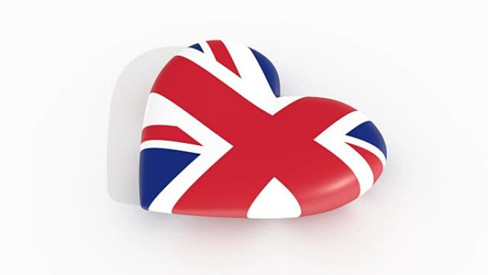 英国国旗颜色的脉动心，白色背景，3d渲染，循环