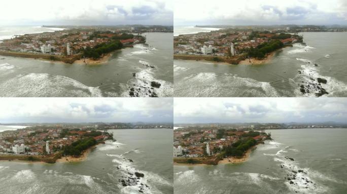 斯里兰卡水边美丽小镇上空的航班