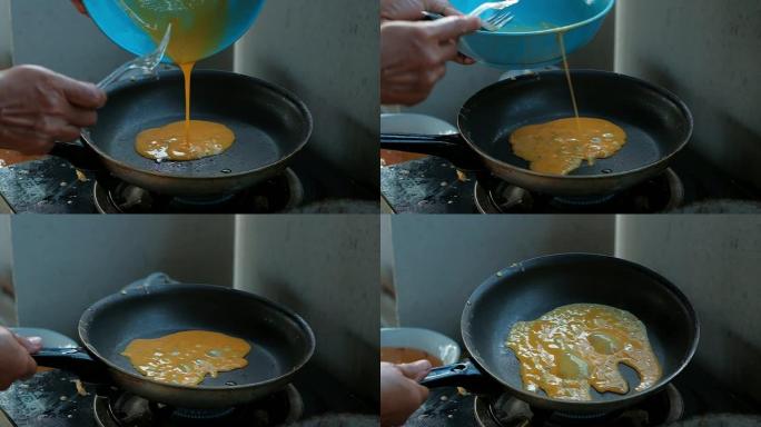 煎蛋饼在平底锅中制作