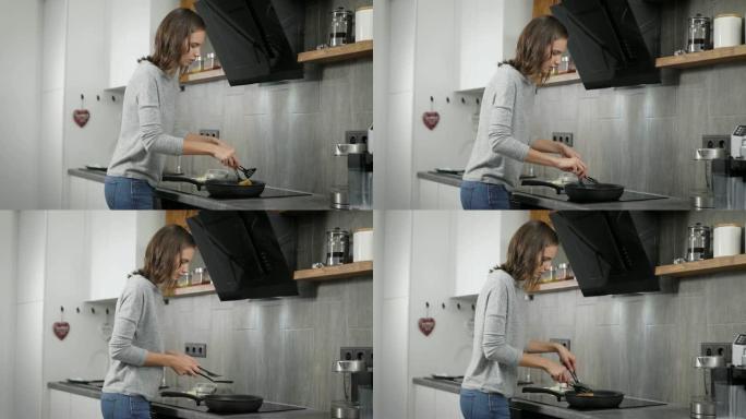 年轻女士在厨房准备食物