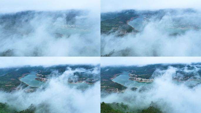 云雾下的山脉河流4K航拍