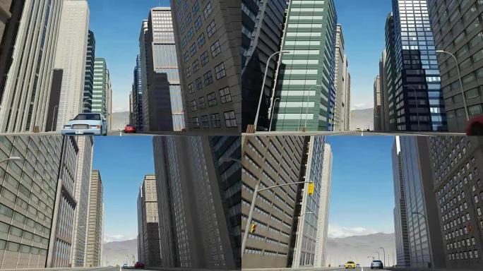 空中3D城市飞行动画越过终点