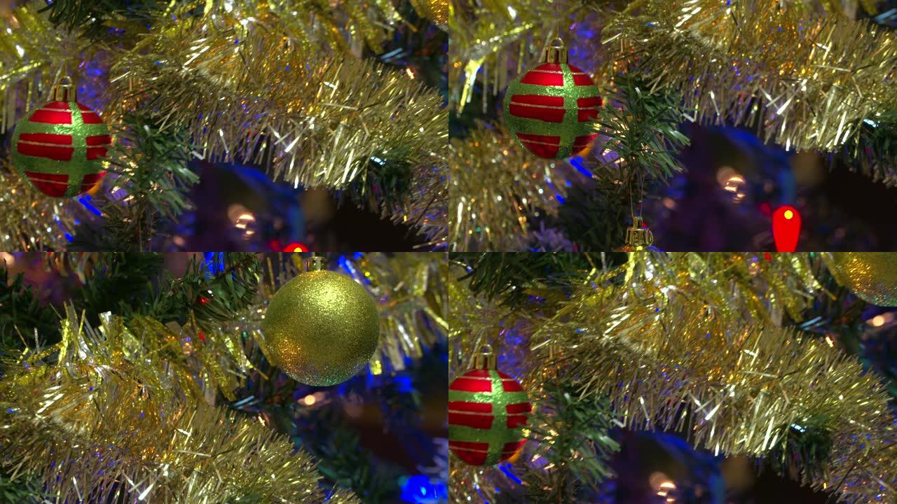 圣诞树，挂饰平移和倾斜。4K UHD