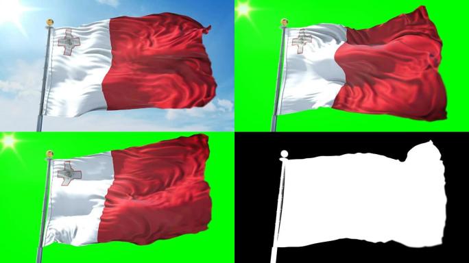 马耳他旗帜无缝循环3D渲染视频。美丽的纺织布织物环摆动