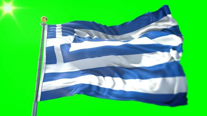 希腊国旗无缝循环3D渲染视频。美丽的纺织布织物环摆动