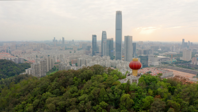 广东省东莞航拍旗峰山国贸地标旗峰公园