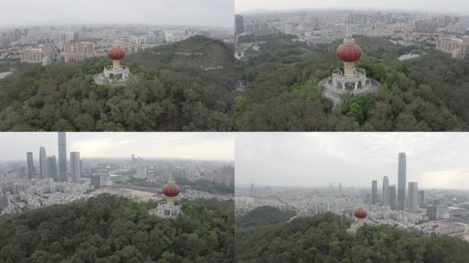 广东省东莞航拍旗峰山国贸地标旗峰公园