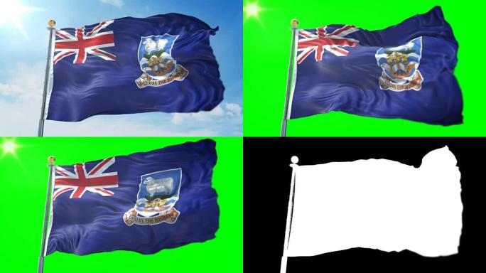 福克兰群岛马尔维纳斯旗无缝循环3D渲染视频。美丽的纺织布织物环摆动